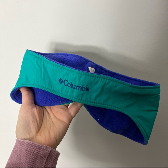 Vintage Columbia MADE IN USA Headband Winter Hat Fleece Teal Purple L/XL - Picture 1 of 7